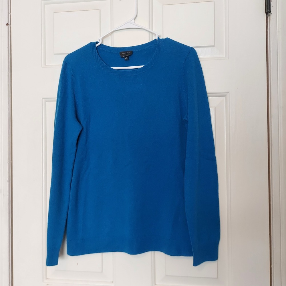 Talbots Pure Cashmere Sweater Womens Medium Blue Crew Neck Long Sleeve Knit Top
